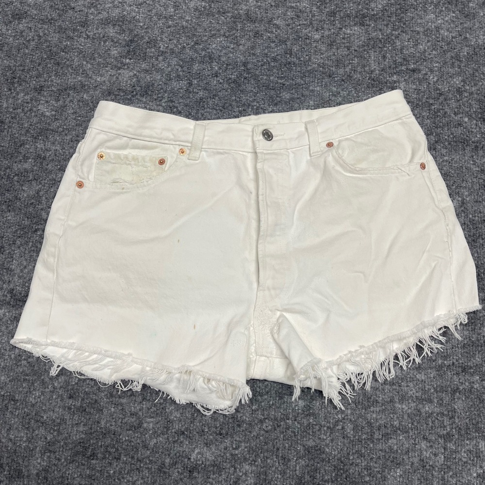 VTG Levi's 501 Womens Shorts 36 White Denim 70s-80s Cutoff Frayed Hem Distressed